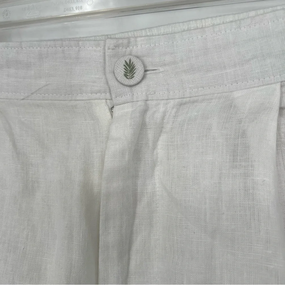 Calypso St.‎ Barth 100% Linen Shorts Embroidered Palm Leaves White Medium